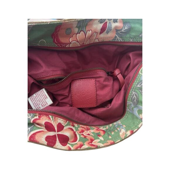 LUCKY BRAND Floral Blossom Green Canvas Suede purse tote bag boho Large VTG Y2k - Picture 6 of 11